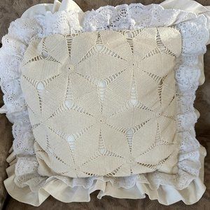 Handcrafted Throw Pillow w/Antique Lace Inset